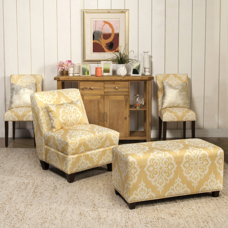 Bungalow Rose Natane Yellow & Cream Damask Parsons Chair & Reviews | Wayfair